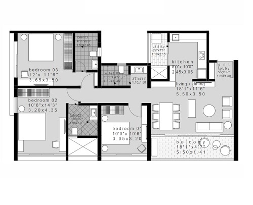 The Ark Voyage - CULLINAN 3 BHK floor plan